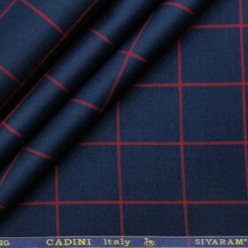 Cadini Men's Giza Cotton Checks 2 Meter Unstitched Shirting Fabric (Dark Royal Blue)