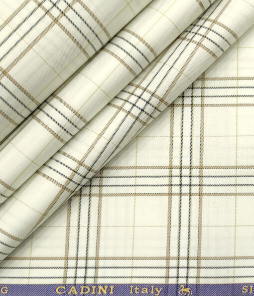 Cadini Men's Giza Cotton Checks 2 Meter Unstitched Shirting Fabric (Milky White)