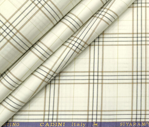 Cadini Men's Giza Cotton Checks 2 Meter Unstitched Shirting Fabric (Milky White)
