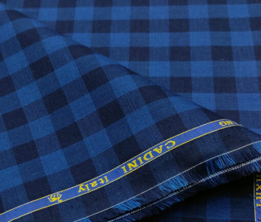 Cadini Men's Giza Cotton Checks 2 Meter Unstitched Shirting Fabric (Royal Blue)