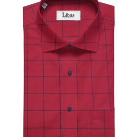 Cadini Men's Giza Cotton Checks 2 Meter Unstitched Shirting Fabric (Red)