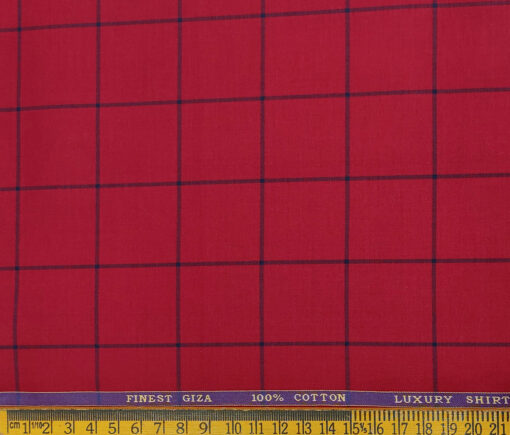Cadini Men's Giza Cotton Checks 2 Meter Unstitched Shirting Fabric (Red)