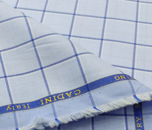 Cadini Men's Giza Cotton Checks 2 Meter Unstitched Shirting Fabric (Sky Blue)