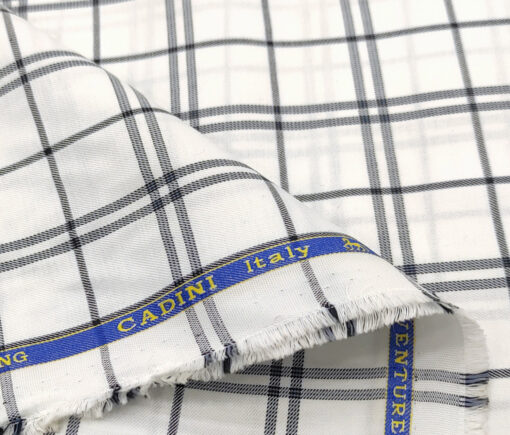 Cadini Men's Giza Cotton Checks 2 Meter Unstitched Shirting Fabric (White & Blue)