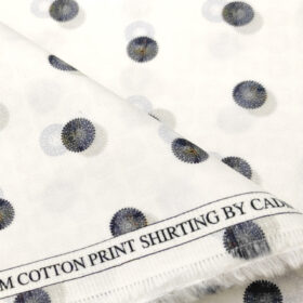 Cadini Men's Cotton Printed 2.25 Meter Unstitched Shirting Fabric (White & Grey)