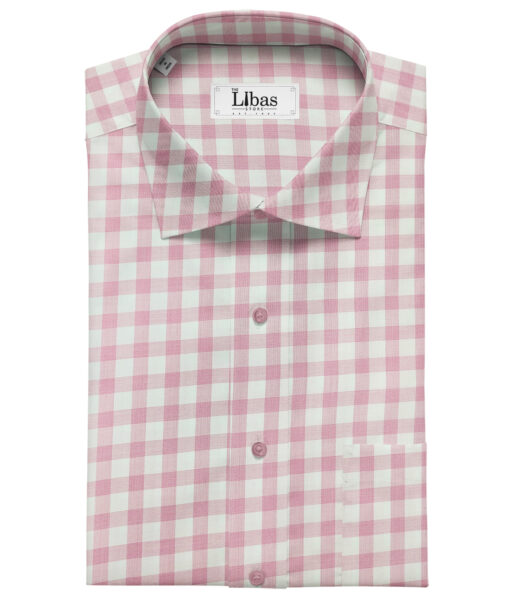 Cadini Men's Giza Cotton Checks 2 Meter Unstitched Shirting Fabric (White & Pink)