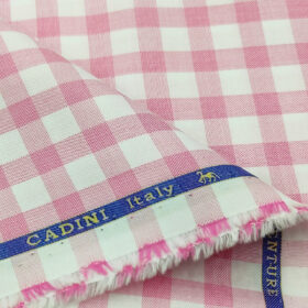 Cadini Men's Giza Cotton Checks 2 Meter Unstitched Shirting Fabric (White & Pink)