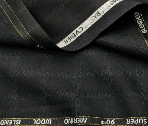 Cadini Men's Wool Checks Super 90's 1.25 Meter Unstitched Suiting Fabric (Black)