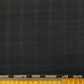 Cadini Men's Wool Checks Super 90's 1.25 Meter Unstitched Suiting Fabric (Black)