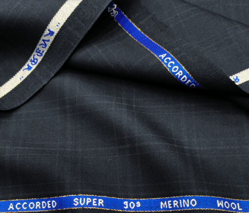 Cadini Men's Wool Checks Super 90's 1.30 Meter Unstitched Suiting Fabric (Dark Blue)