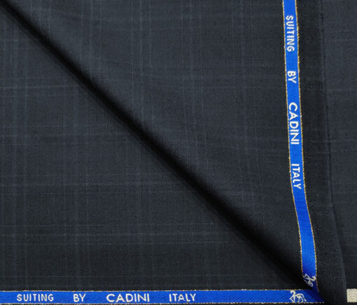 Cadini Men's Wool Checks Super 90's 1.30 Meter Unstitched Suiting Fabric (Dark Blue)
