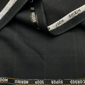 Cadini Men's Wool Checks Super 100's 2 Meter Unstitched Suiting Fabric (Black)
