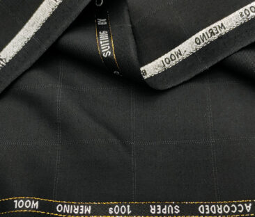 Cadini Men's Wool Checks Super 100's 2 Meter Unstitched Suiting Fabric (Black)