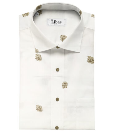 Donzito Men's Cotton Printed 2.25 Meter Unstitched Shirting Fabric (White & Brown)