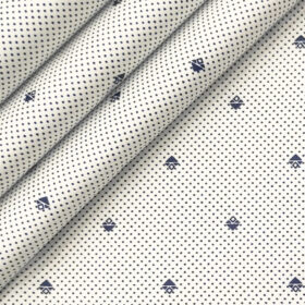 Exquisite Men's Cotton Printed 2.25 Meter Unstitched Shirting Fabric (White & Blue)