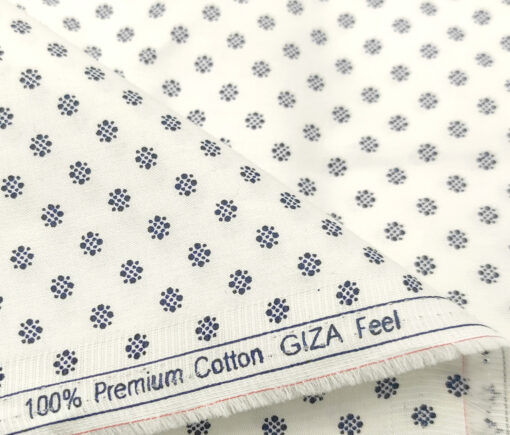 Exquisite Men's Cotton Printed 2.25 Meter Unstitched Shirting Fabric (White & Blue)