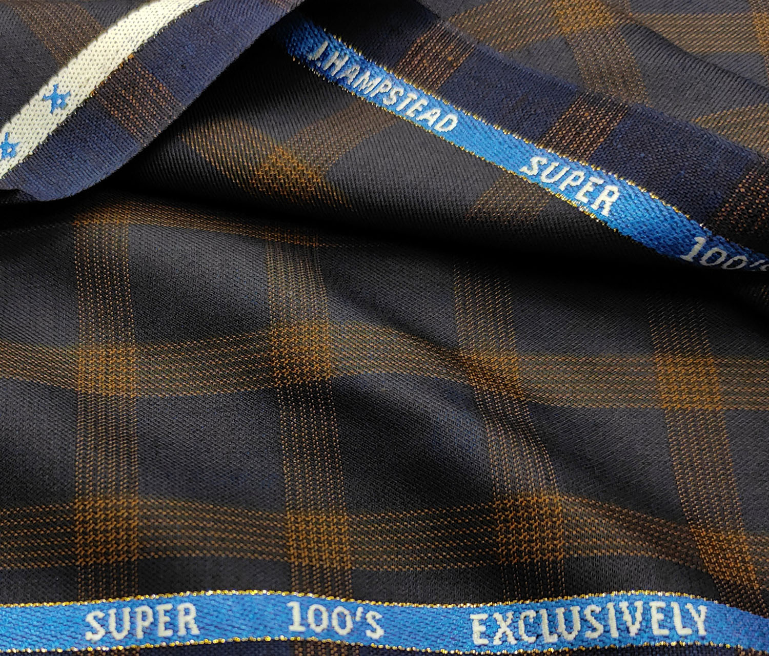 J.Hampstead Men's Wool Checks Super 100's 1.30 Meter Unstitched Suiting Fabric (Dark Blue)