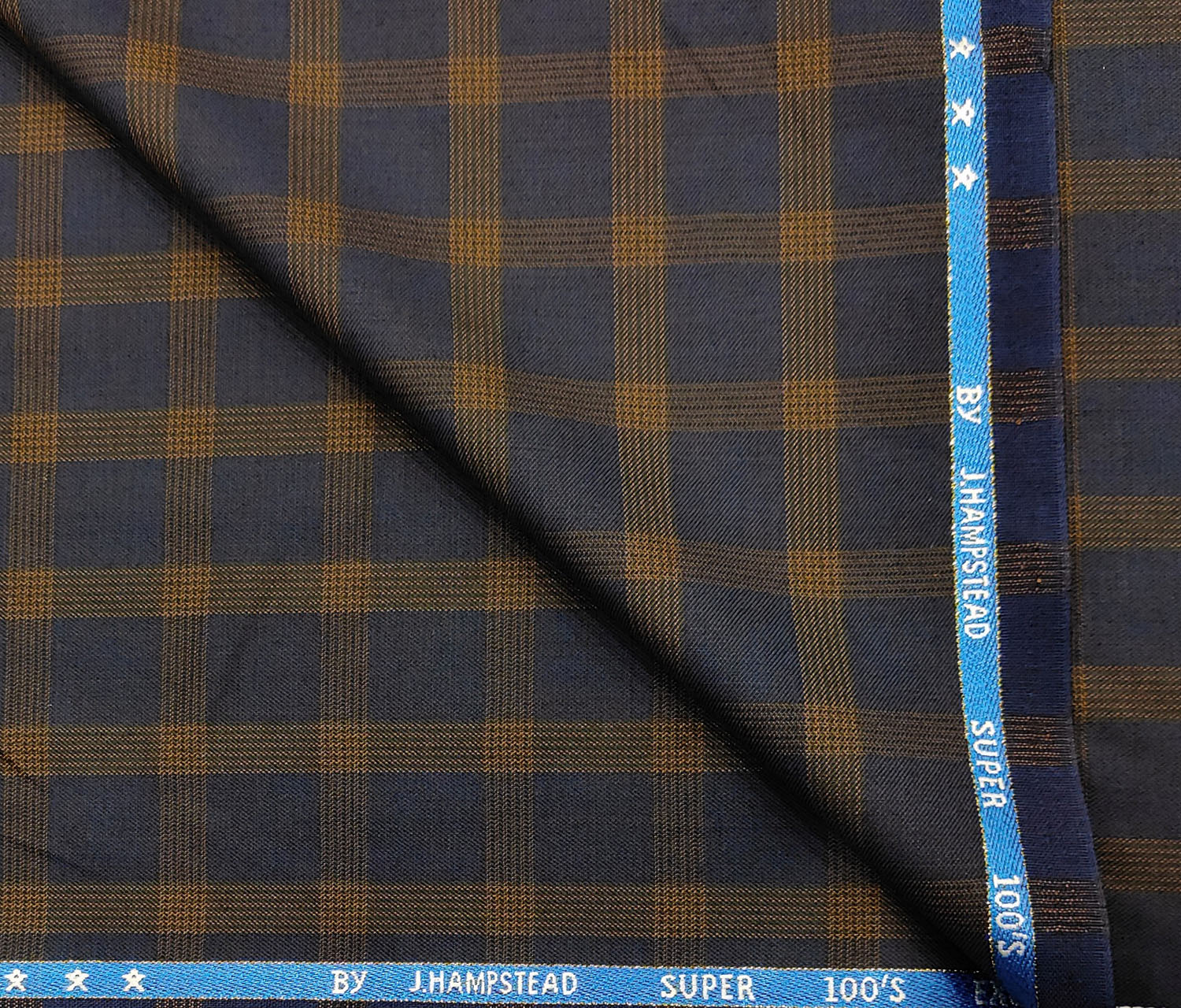 J.Hampstead Men's Wool Checks Super 100's 1.30 Meter Unstitched Suiting Fabric (Dark Blue)