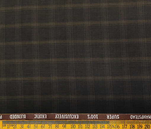 J.Hampstead Men's Wool Checks Super 100's 2 Meter Unstitched Suiting Fabric (Dark Brown)