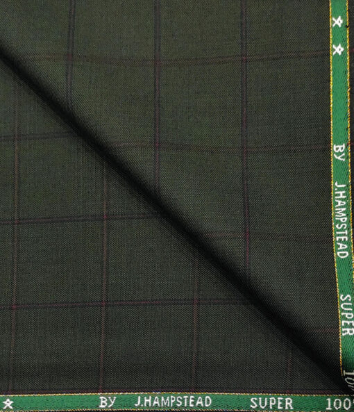 J.Hampstead Men's Wool Checks Super 100's 3 Meter Unstitched Suiting Fabric (Dark Green)