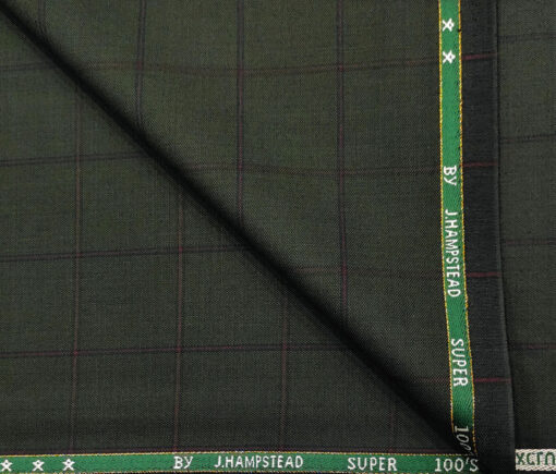 J.Hampstead Men's Wool Checks Super 100's 3 Meter Unstitched Suiting Fabric (Dark Green)