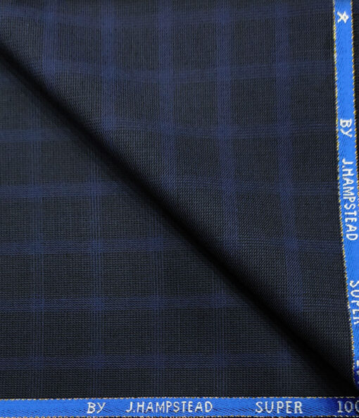 J.Hampstead Men's Wool Checks Super 100's Unstitched Suiting Fabric (Dark Royal Blue)