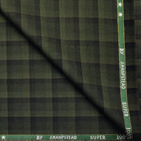 J.Hampstead Men's Wool Checks Super 100's 1.30 Meter Unstitched Suiting Fabric (Green)