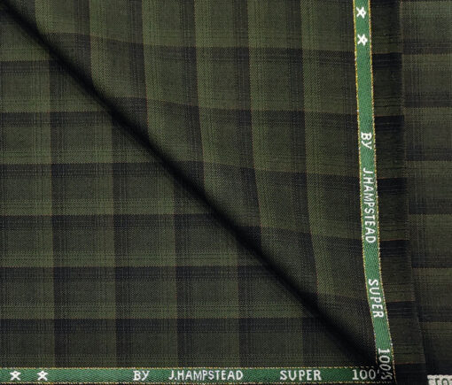 J.Hampstead Men's Wool Checks Super 100's 1.30 Meter Unstitched Suiting Fabric (Green)