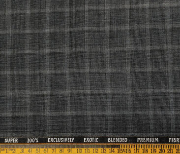 J.Hampstead Men's Wool Checks Super 100's 2 Meter Unstitched Suiting Fabric (Grey)