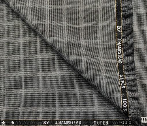J.Hampstead Men's Wool Checks Super 100's 3 Meter Unstitched Suiting Fabric (Light Grey)