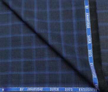 J.Hampstead Men's Wool Checks Super 100's 3.75 Meter Unstitched Suiting Fabric (Royal Blue)