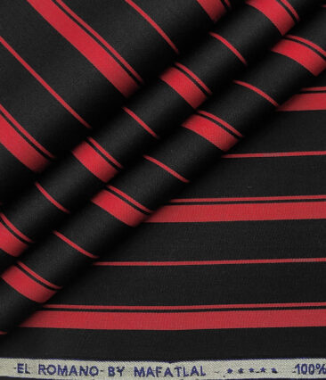 Mafatlal Men's Giza Cotton Striped 2 Meter Unstitched Shirting Fabric (Black & Red)