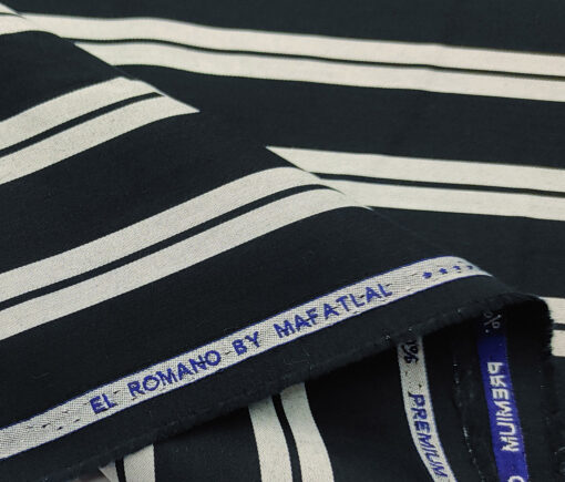 Mafatlal Men's Giza Cotton Striped 2 Meter Unstitched Shirting Fabric (Black & Grey)
