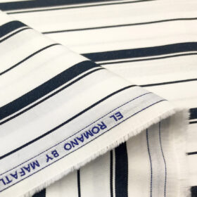 Mafatlal Men's Giza Cotton Striped 2 Meter Unstitched Shirting Fabric (White & Black)