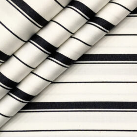 Mafatlal Men's Giza Cotton Striped 2 Meter Unstitched Shirting Fabric (White & Black)