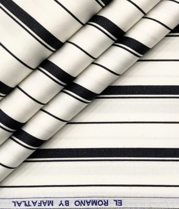 Mafatlal Men's Giza Cotton Striped 2 Meter Unstitched Shirting Fabric (White & Black)