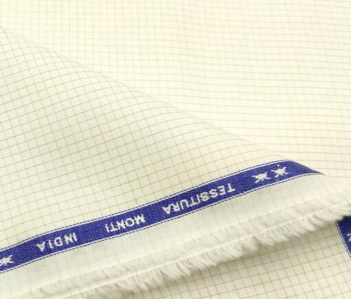 Tessitura Monti Men's Giza Cotton Checks 2 Meter Unstitched Shirting Fabric (Cream & Beige)