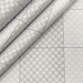 Tessitura Monti Men's Giza Cotton Checks 2 Meter Unstitched Shirting Fabric (Light Grey)