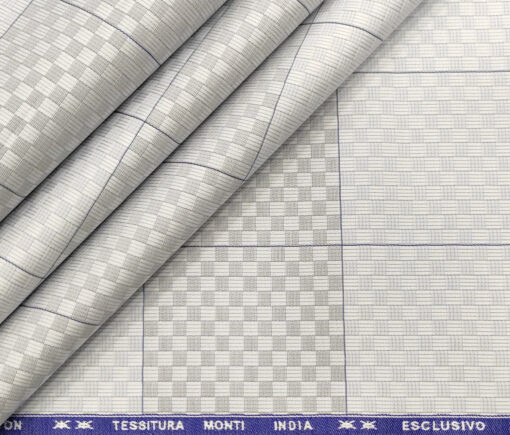 Tessitura Monti Men's Giza Cotton Checks 2 Meter Unstitched Shirting Fabric (Light Grey)
