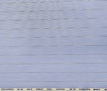 Tessitura Monti Men's Giza Cotton Striped 2 Meter Unstitched Shirting Fabric (Sky Blue)
