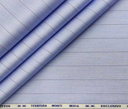 Tessitura Monti Men's Giza Cotton Striped 2 Meter Unstitched Shirting Fabric (Sky Blue)