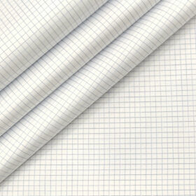 Tessitura Monti Men's Giza Cotton Checks 2 Meter Unstitched Shirting Fabric (White & Blue)