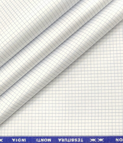 Tessitura Monti Men's Giza Cotton Checks 2 Meter Unstitched Shirting Fabric (White & Blue)