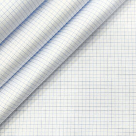 Tessitura Monti Men's Giza Cotton Checks 2 Meter Unstitched Shirting Fabric (Whit & Sky Blue)