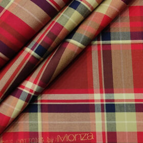 Monza Men's Giza Cotton Checks 2 Meter Unstitched Shirting Fabric (Black & Red)