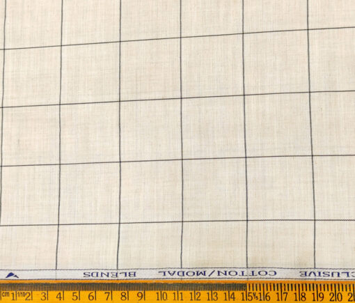 Monza Men's Cotton Modal Checks 2 Meter Unstitched Shirting Fabric (Beige)