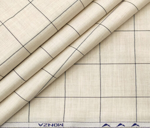 Monza Men's Cotton Modal Checks 2 Meter Unstitched Shirting Fabric (Beige)
