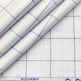 Monza Men's Cotton Modal Checks 2 Meter Unstitched Shirting Fabric (Light Blue)