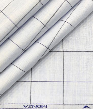 Monza Men's Cotton Modal Checks 2 Meter Unstitched Shirting Fabric (Light Blue)