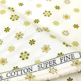 PEE GEE Men's Cotton Printed 2.25 Meter Unstitched Shirting Fabric (Milky White & Yellow)